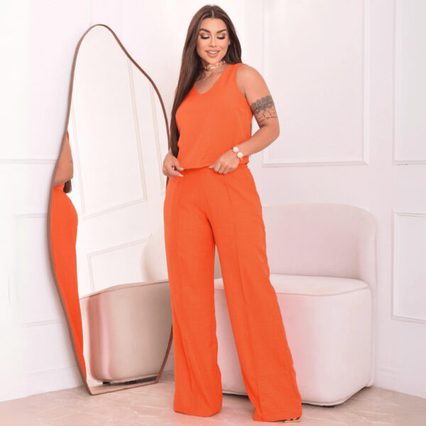 Conjunto Feminino Pantalona Blusa Regata Decote - Imagem 10