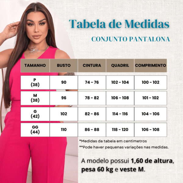 Conjunto Feminino Pantalona Blusa Regata Decote - Imagem 15
