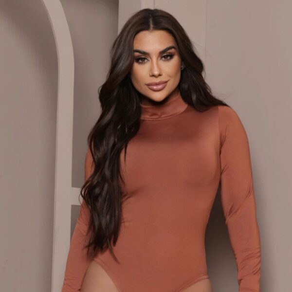 Body Collant Segunda Pele Gola Alta Manga Longa Tendência Moda Blogueira - Imagem 5