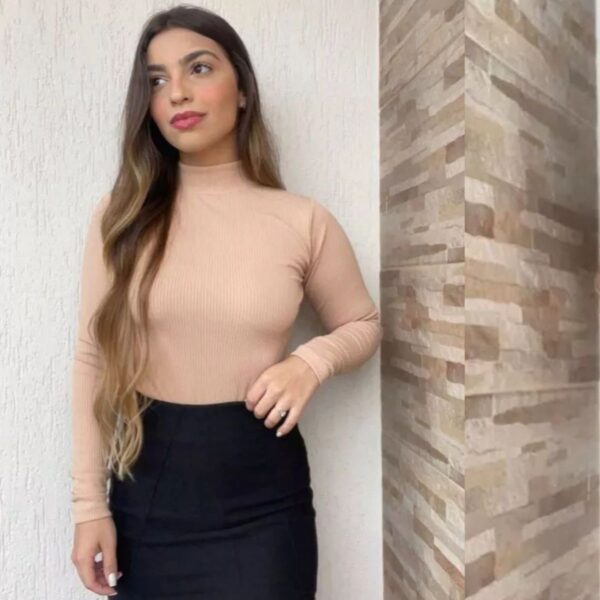 Body Gola Alta Feminino Ribana Manga Longa Moda Coladinho Blogueira - Imagem 2