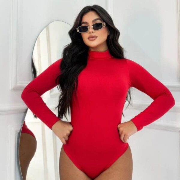 Body Collant Segunda Pele Gola Alta Manga Longa Tendência Moda Blogueira - Imagem 2