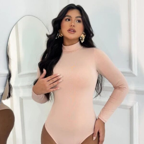 Body Collant Segunda Pele Gola Alta Manga Longa Tendência Moda Blogueira - Imagem 3