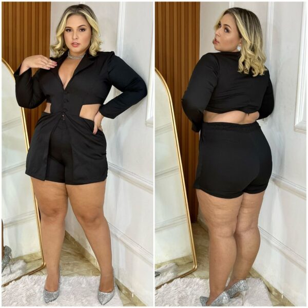 Macaquinho Blazer Feminino Plus Slim Alfaiataria com Botões Zíper Detalhe na Cintura - Imagem 14