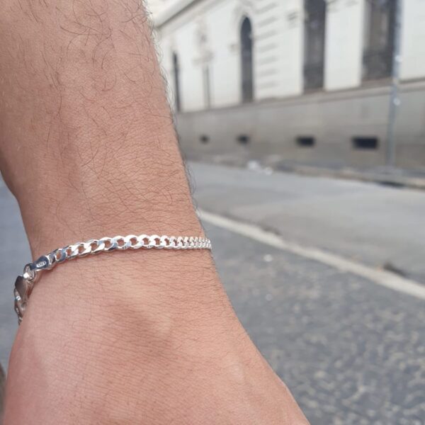 Pulseira Masculina 3mm Prata Pura 925 Grumet Escama de Peixe - Imagem 4