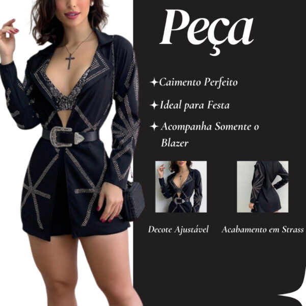 Blazer Feminino Estrela em Alfaiataria Moda Blogueira Decote em V Ajustável Premium - Imagem 4