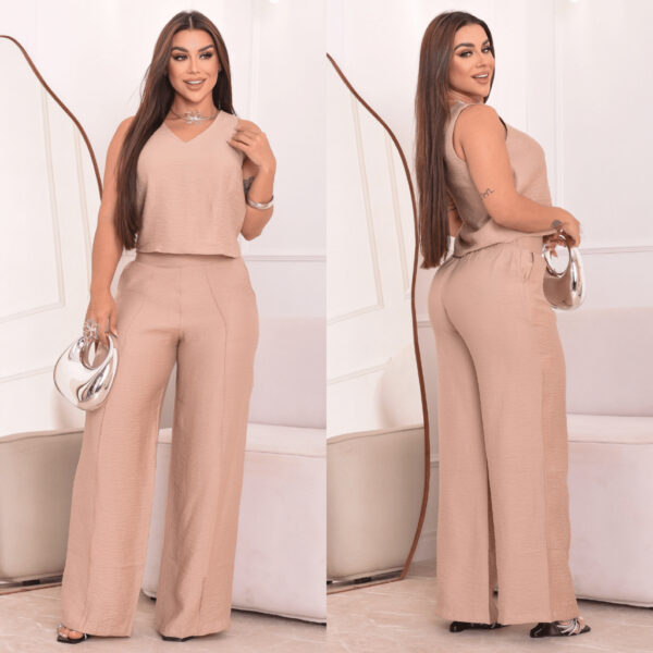Conjunto Feminino Pantalona Blusa Regata Decote - Imagem 2