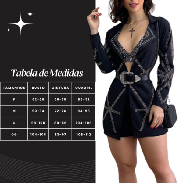 Blazer Feminino Estrela em Alfaiataria Moda Blogueira Decote em V Ajustável Premium - Imagem 5