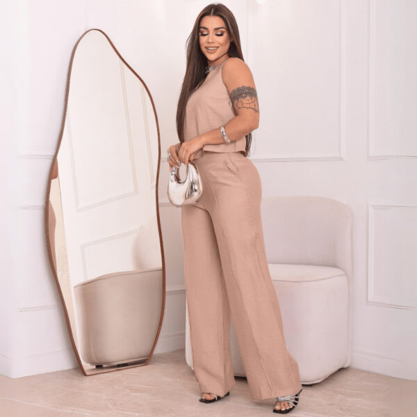 Conjunto Feminino Pantalona Blusa Regata Decote - Imagem 13