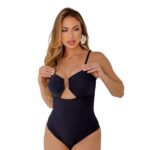 Maiô Body Detalhe Decote Aço Com Bojo Applesmell Preto Frente