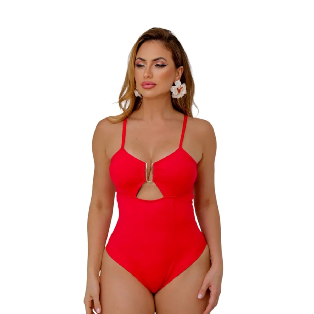 Maiô Body Detalhe Decote Aço Com Bojo Applesmell Vermelho Frente