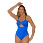 Maiô Body Detalhe Decote Aço Com Bojo Applesmell Azul Frente