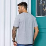 Camisa Básica Masculina Algodão Slim Fit Blusa Premium Lisa Cinza