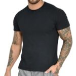 Camisa Básica Masculina Algodão Slim Fit Blusa Premium Lisa Preta