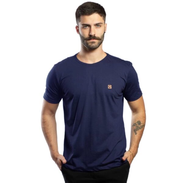 Camiseta Masculina Básica Malha Premium Penteada Slim Azul Marinho