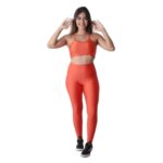 Conjunto Brilhoso Calça + Top Com Bojo Academia Fitness Laranja