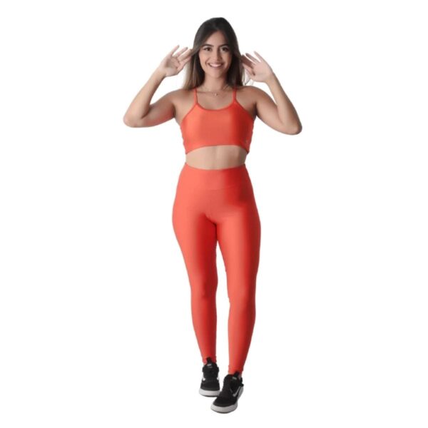 Conjunto Brilhoso Calça + Top Com Bojo Academia Fitness Laranja