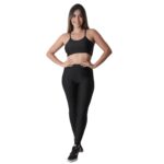 Conjunto Brilhoso Calça + Top Com Bojo Academia Fitness Preto