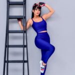 Conjunto Top com Calça Bojo Removível Feminino Cintura Alta Azul Violeta