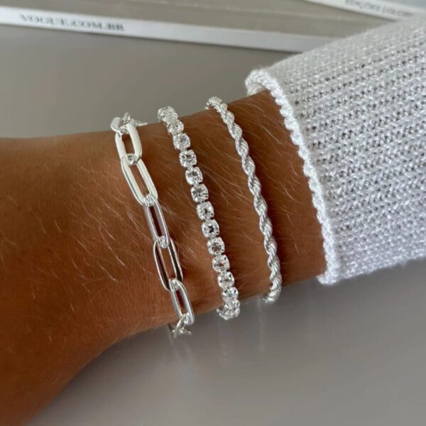 Pulseira Riviera Cordão Baiano com Elos Cartier em Prata 925, elegante e sofisticada da Concept Áurea.