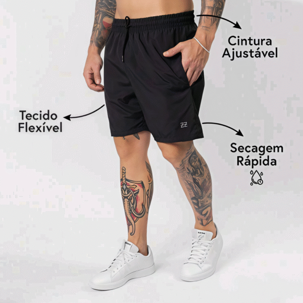 Detalhes Bermuda Masculina Elastic Logo Preta Concept Áurea