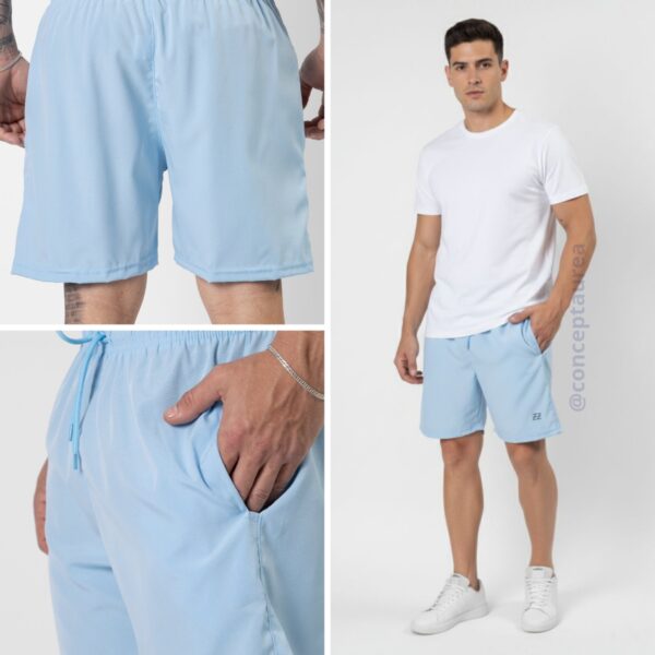 Bermuda Masculina Elastic Logo Azul Claro Concept Áurea