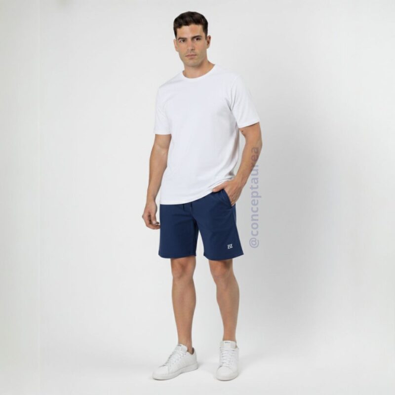 Bermuda Masculina Elastic Logo Azul Escuro Concept Áurea