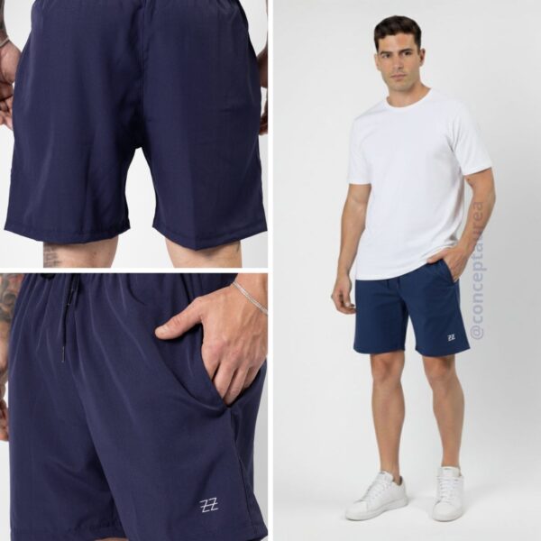 Bermuda Masculina Elastic Logo Azul Escuro Concept Áurea