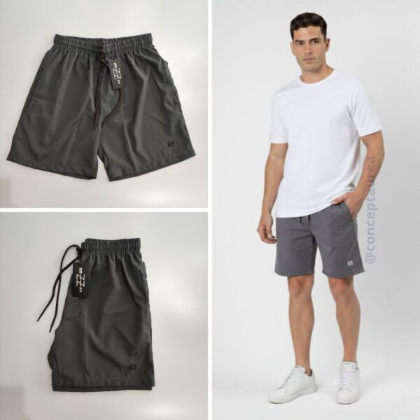 Bermuda Masculina Elastic Logo Cinza Escuro Concept Áurea