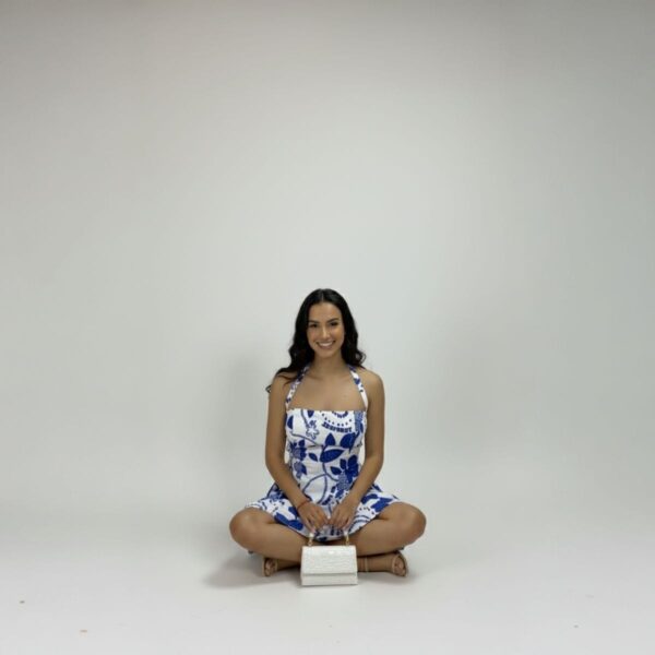 Vestido Estampado Azul Escuro Tecido Crepe Duna Concept Áurea