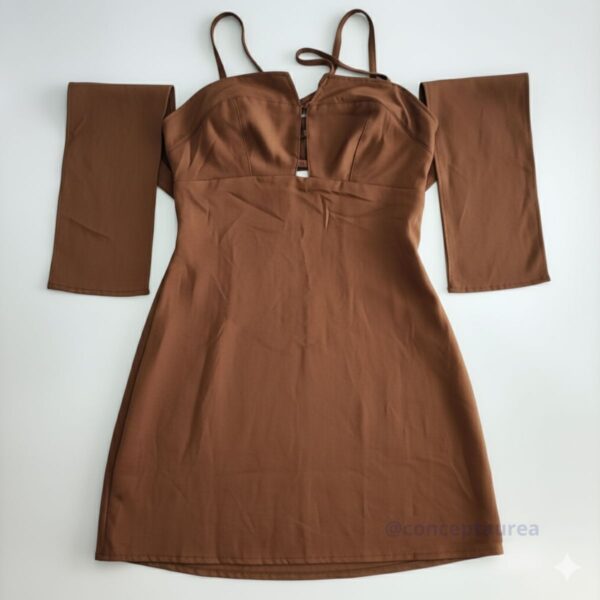 Vestido Marrom Tecido Alfaiataria Lançamento Concept Áurea