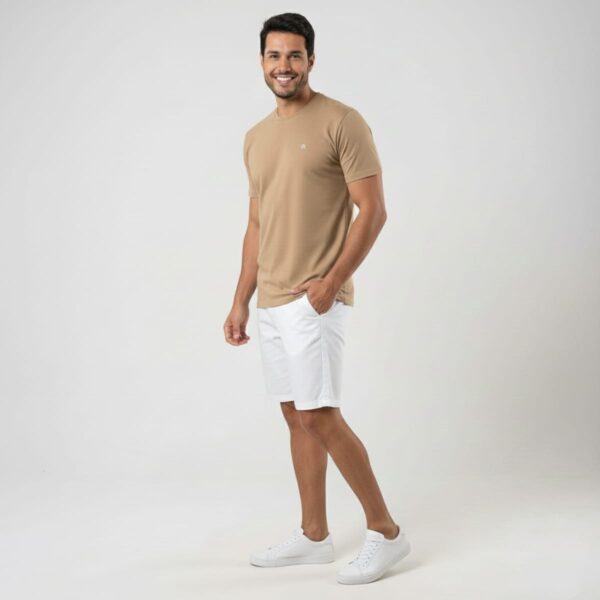 Camiseta Masculina Algodão Meia Malha Premium Bege Caramelo Concept Áurea