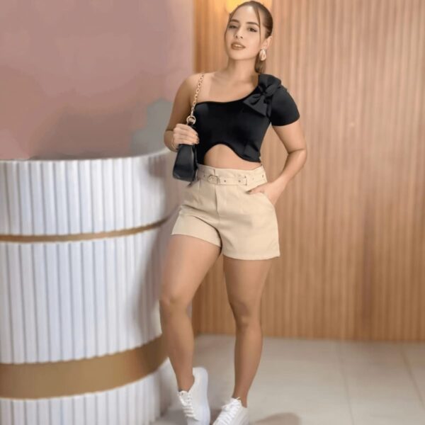 Short Alfaiataria Feminino Com Cinto Forrado