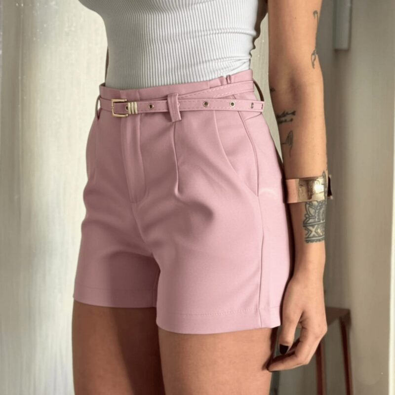 Short Alfaiataria Feminino Zaara Cintura Alta Com Zíper Lateral