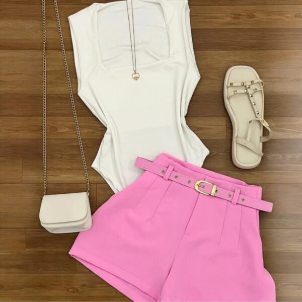 Short Alfaiataria Feminino Com Cinto Forrado